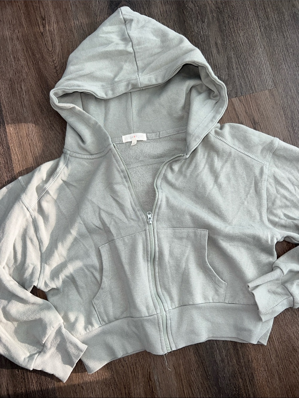 Light Sage Cropped Zip Hoodie